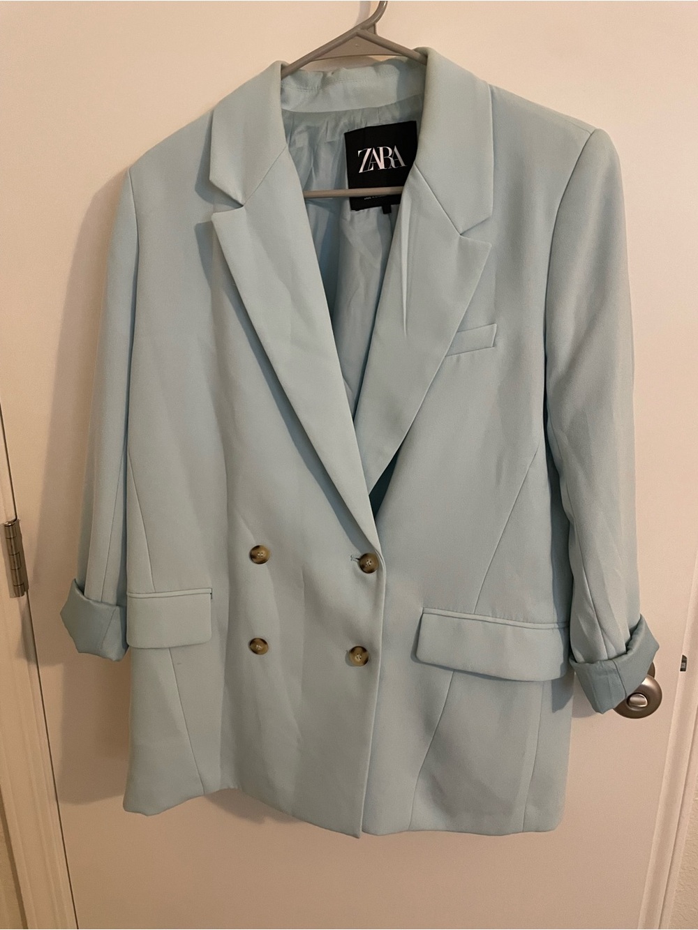ZARA Pastel Blue Double-Breasted Blazer